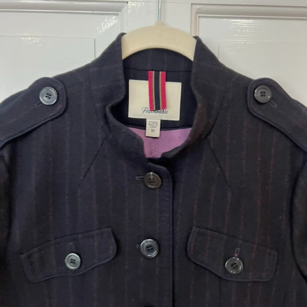 FACONNABLE Womens sz 10 Charcoal red pin-strap Military jacket blazer wool